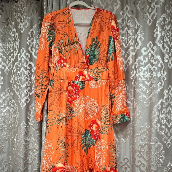 Tropical Orange Floral Dress Size XL - Picture 3 of 6